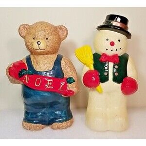 Vintage Dynagood Teddy Bear & Snowman Blow mold Replacements Christmas 10"    F4